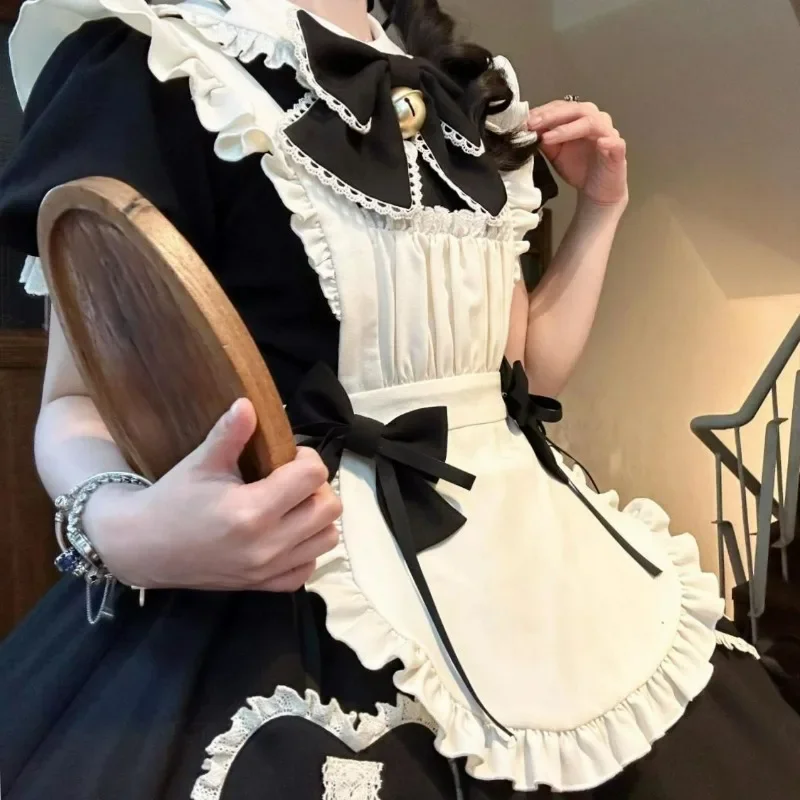 Women Japanese Kawaii Lolita Princess Dress Girls Vintage Harajuku Y2k Bow Maid Dresses Sweet Cosplay Costumes Party Mini Dress