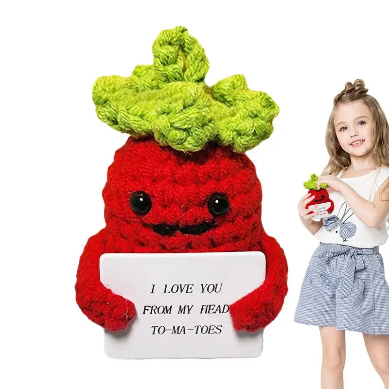 

Tomato Stress Toys Mini Tomato Toy Positive Tomato Plush Toys Encouragement Plush Tomato with Positive Card Wool Knitting Doll