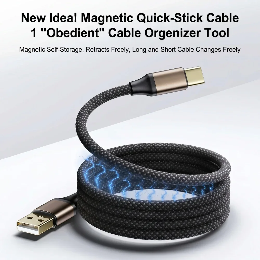 High-Speed 240W Magnetic USB-C Fast Charging Cable with USB-A to USB-C Data Wire