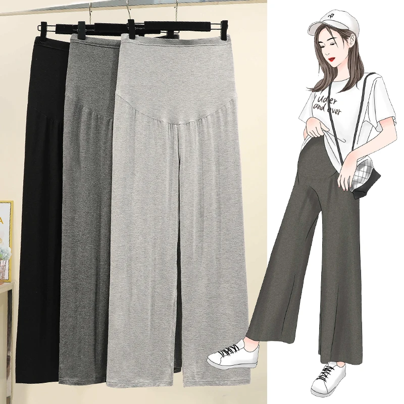 Summer Thin Cotton Pant For Pregnant Women Wide Leg Loose Maternity Abdomen Trousers High Waist Prenancy Full Length Belly Pants maternity pants