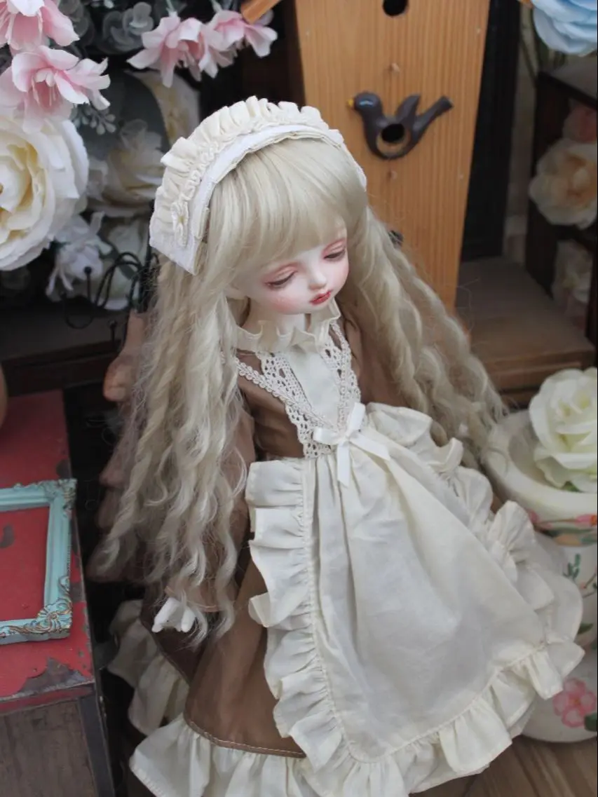 

1/6 1/4 1/3 BJD dress + hair Clips doll retro dress cute brown fake two for 1/3 1/4 1/6 BJD SD DD 1/6 Blyth doll accessories