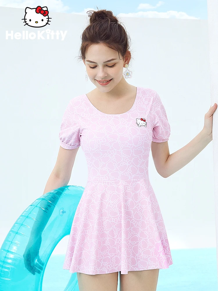

New Kawaii Sanrio Hellokittys Swimwear Cute Anime Women's Summer One Piece Slim Fat Girl Small Chest Covering Belly Gift