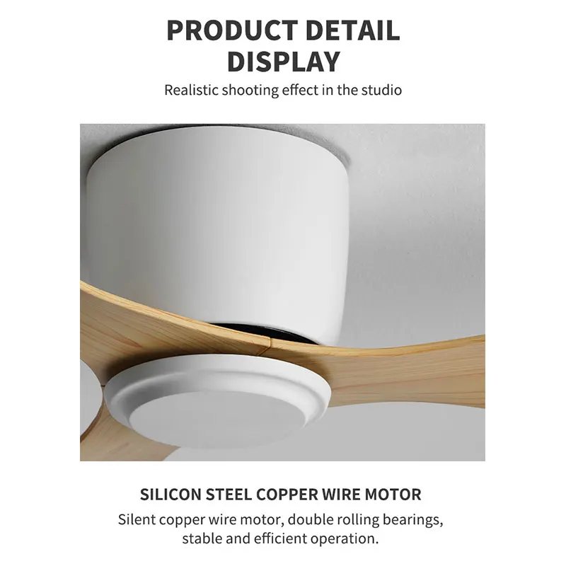 36 42 52 Inch Ceiling Fan 3 Blades Vintage Industrial ABS Ventilator No Light Remote Control for Home Office Coffee Shop Factory