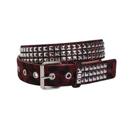 Punk Pink Fur Rivet Belt with Brown Pin Buckle - Women's Y2K Goth Retro Waistband Accessory - 100cm (Crimson red)