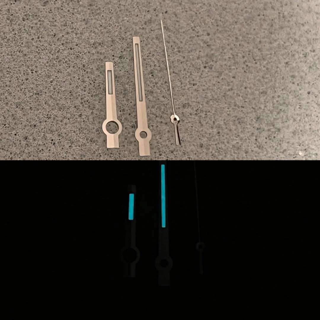 통나무 수정 시계 액세서리 포인터, 녹색 야광 핸드 골드 실버 초침, NH35/36 무브먼트에 적합