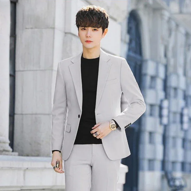 thumbnail image 1 of Conjunto de 2 piezas para hombre de alta calidad 2024, trajes y blazers ajustados de color sólido para hombre, pantalones de moda, lujo elegante clásico, 1 of 5