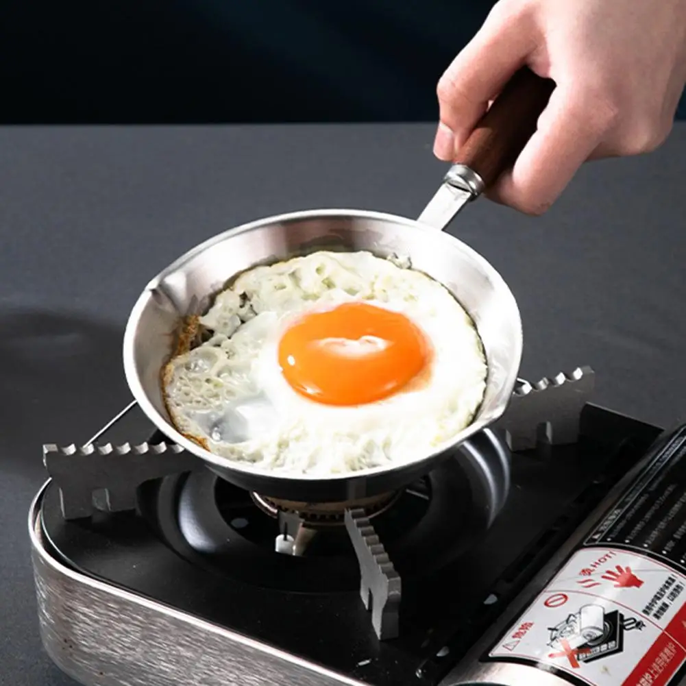 Mini Frying Pan Nonstick Skillet With Wooden Handle Stainless Steel