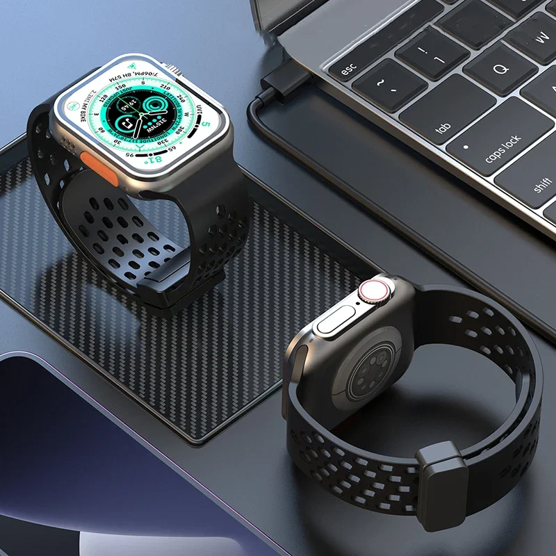 애플 워치용 마그네틱 스트랩 울트라 밴드, 49mm, 44mm, 45mm, 41mm, 40mm, 42mm, 38mm, 실리콘 스포츠 팔찌, iWatch 시리즈 8 se 7 6 5 9