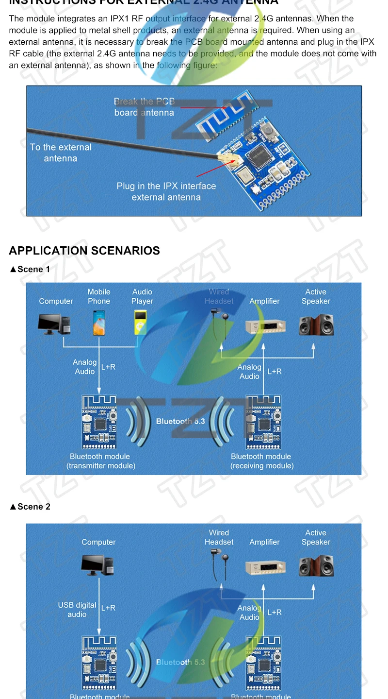 1/2 Stück Bluetooth-5.3 Modul Audio-Sender-Modul 20 Meter Stereo GFSK Transceiver Kopfhörer-Platine – Detail 5