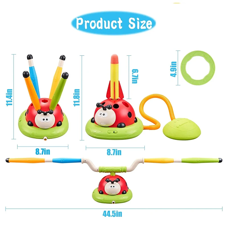 3 in 1 Ladybug Sport Entertainment Game Toy Multifunction Rope Skipping Machine Ferrule Jump Rocket Launcher Outdoor Educational 2