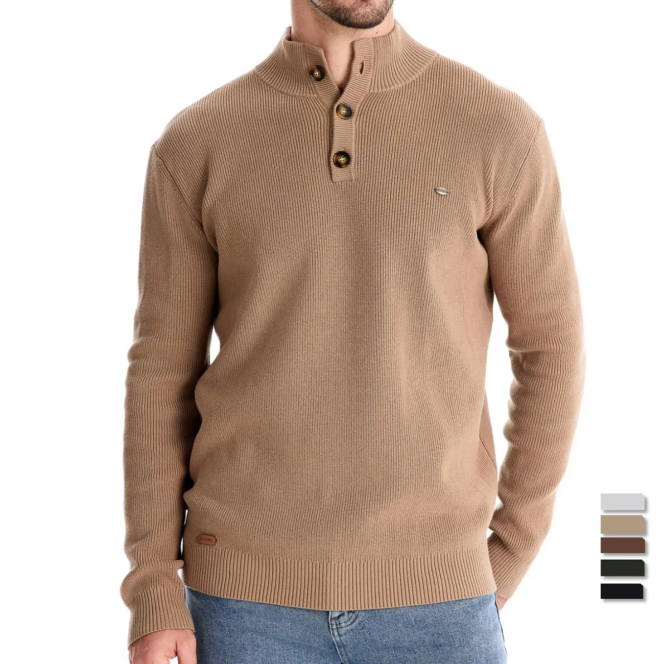 Autumn Winter Mens Sweater Half High Neck Zipper Solid Elastic Slim Fit Long Sleeve Pullover Men Business Casual Knit Sweaters 5