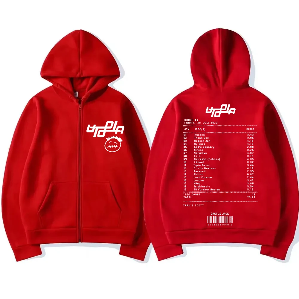 Hip Hop Rapper Cactus Jack Utopia Double Sided Print Zips Sweatshirt Unisex vintage oversized Hoodie Men Women Zipper pullovers