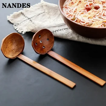 Cucchiaio giapponese Zuppa a manico lungo Cucchiaio di bambù Cottura di legno Lamian Tagliatelle Cucchiaio Piatto caldo Colino Accessori da cucina per la casa 1