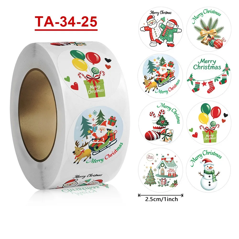 thumbnail image 1 of 50-500 piezas de pegatinas de dibujos animados de Feliz Navidad, pegatinas decorativas de sellado, etiquetas autoadhesivas de recompensa de Año Nuevo para fiestas de regalos para niños, 1 of 5