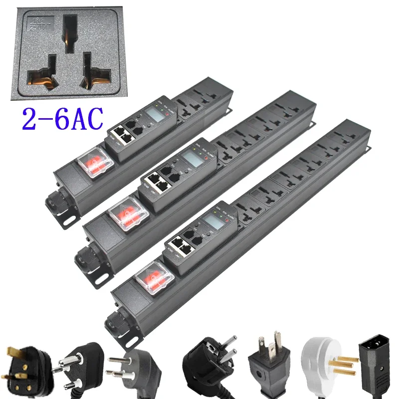 

PDU power strip power distribution unit 2-6AC Intelligent current and voltage detection meter 2 m line Universal socket