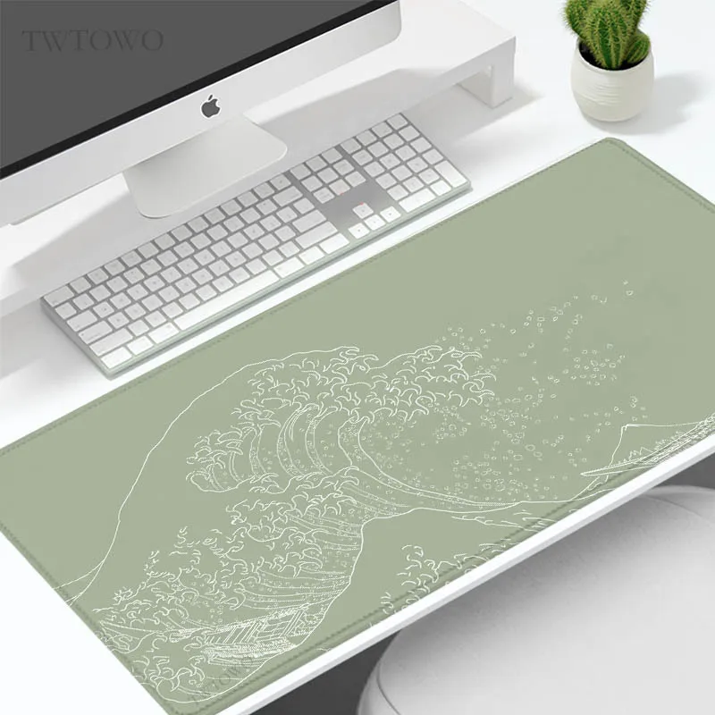 Green Japanese Waves Mouse Pad Não-slip Esteira de Mesa Macia Home Large Gaming Mousepad Teclado Xxl - Imagem 4