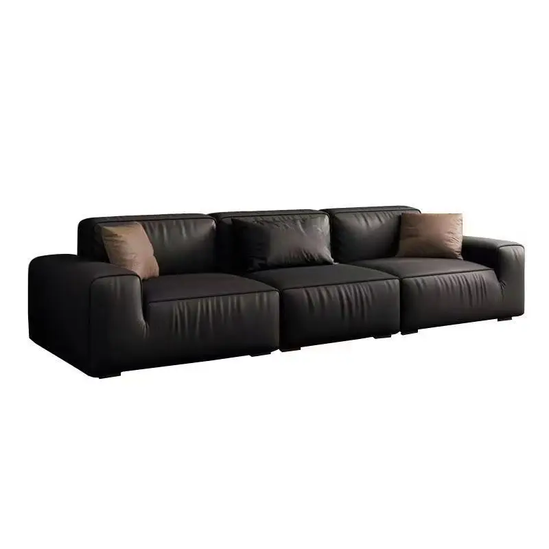 

Anx Italian Minimalist Leather Sofa Living Room Black Block Big Black Cow Original Sofa