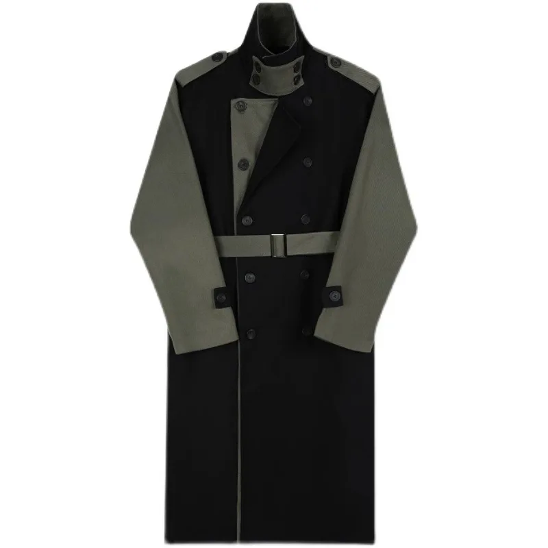 

SuperAen Korean Contrast Long Trench Coat New Autumn and Winter 2023 Color-block Double Placket Design Long Coat