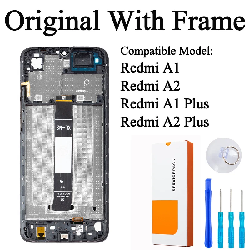 Schermo LCD Con Telaio Per Xiaomi Redmi A1/A1+/A2/A2+, Nero, Kit Riparazione Incluso, Compatibile Con Modelli 220733SI E 23028RNCAG