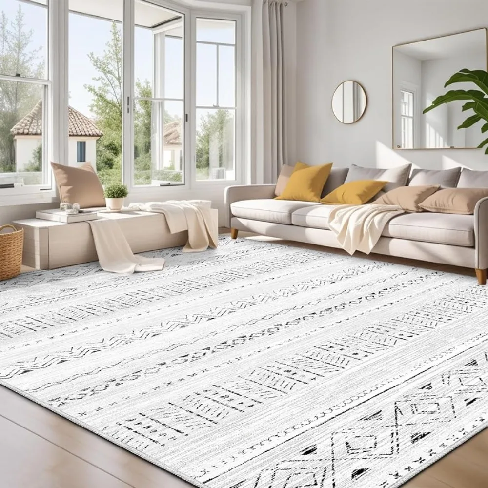 

Large Living Room Area Rug 8x10 Soft Machine Washable Boho Moroccan Farmhouse Rugs for Bedroom Slip Rugs Carpet for Decor Grey