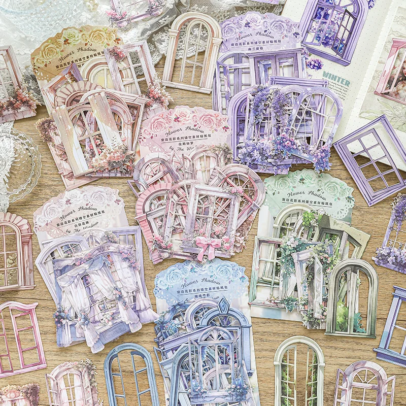 10PCS Window Stickers for Scrapbooking Decorative Hollowed Frame Sticker Pack Self-adhesive Diary Junk Collage Journal Material