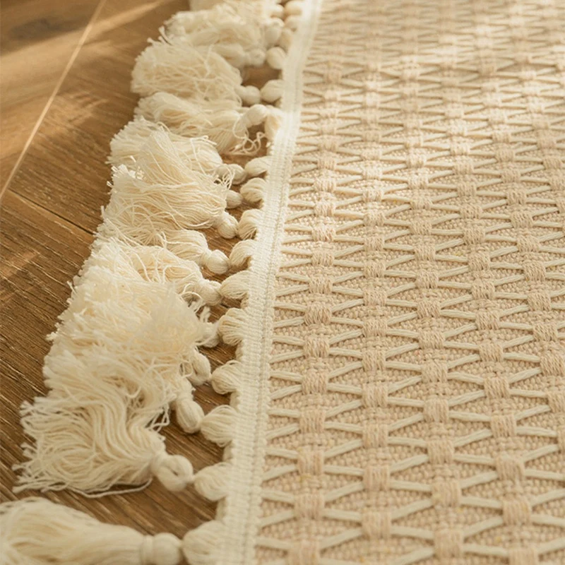 Cotton & Linen Woven Carpet Thin Fabric Can Be Machine Washed. Cotton Bedside Blanket-T02C 3