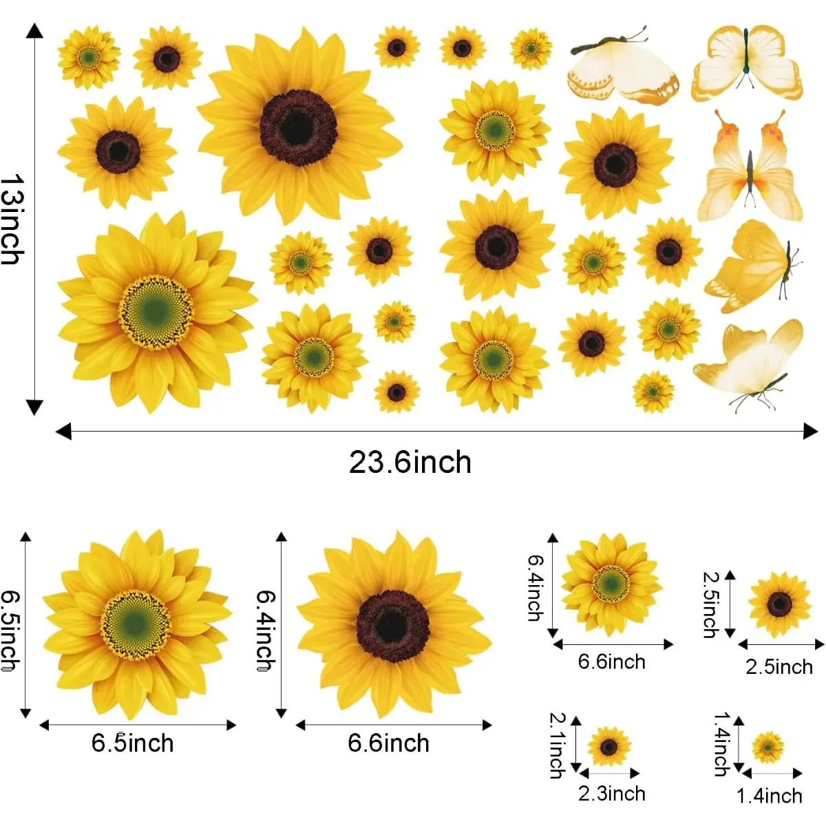 Wall Stickers Sunflower Decorations for Bedroom Kitchen Classroom Living Room Self-Adhesive Vinyl Sunflower and Butterfly Wall Stickers