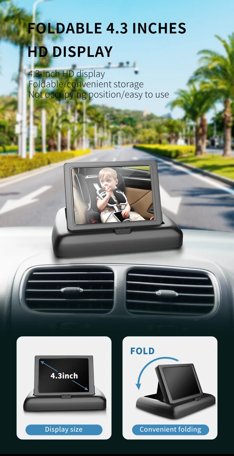 1080HD Night Vision Baby Car Mirror 4.3 Inch Screen Monitor Mount Desktop Rear F