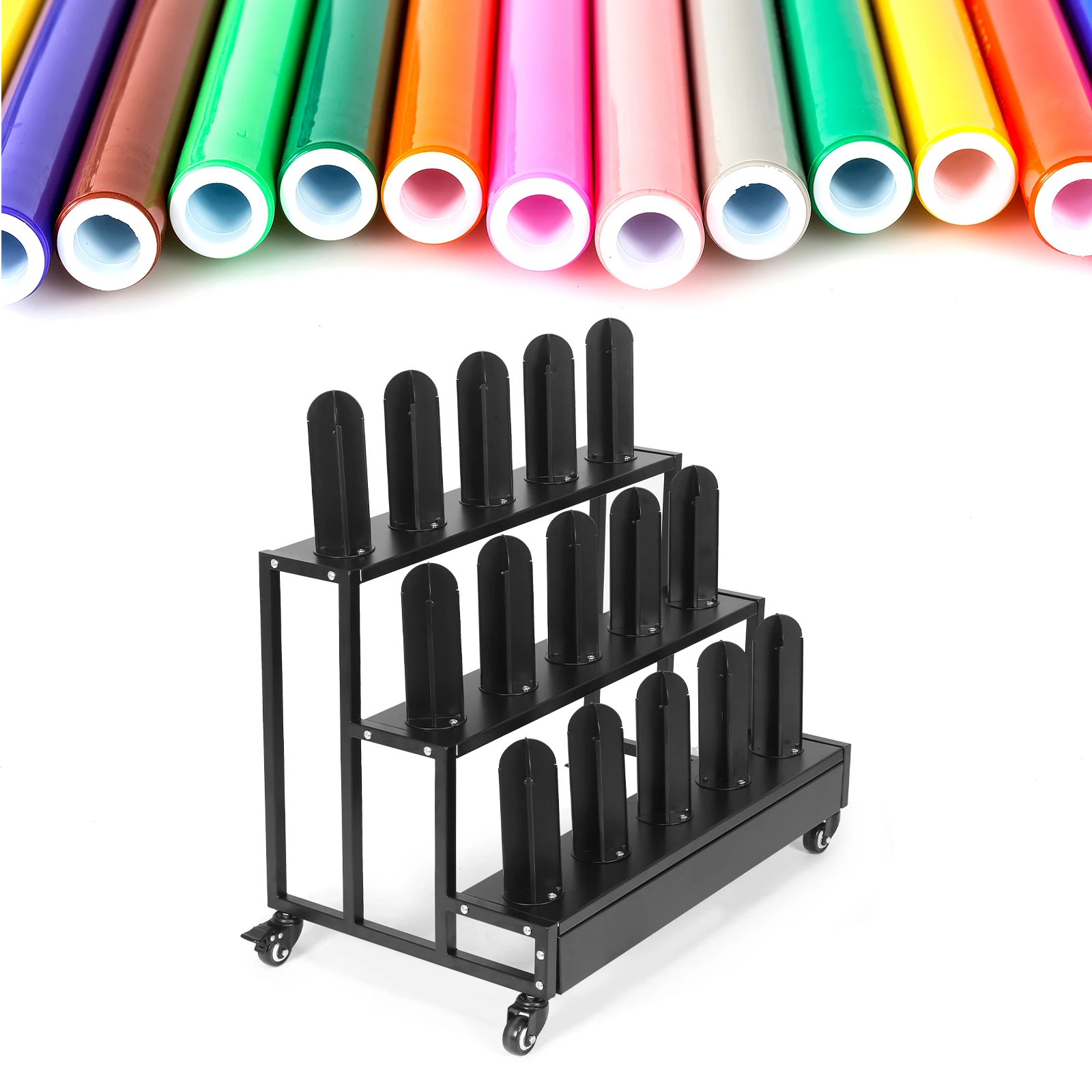 Rolling Organizer Cart 3 Tier Heavy Duty Cold Rolled Steel Black Paint with Lockable Wheels for Fabric Shop Car Decor Home