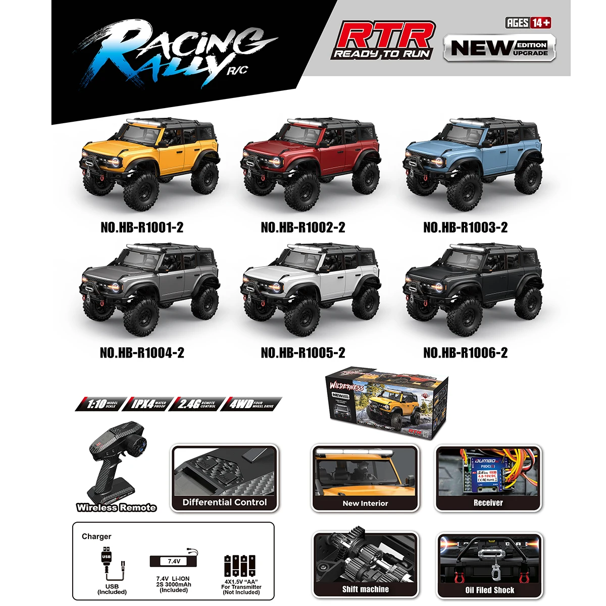 RC Crawler 1/10 Rc Car 4WD RTR HB R1001 with LED 2.4G Electric Remote Control Rock Buggy Off-road Vehicle Rc Cars for Adults 6