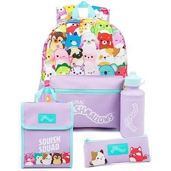Squishmallows Girls 4 Piece Backpack Set Purple Rucksack Bundle with School Bag Pencil Case Lunch Bag and Water Bottle 1