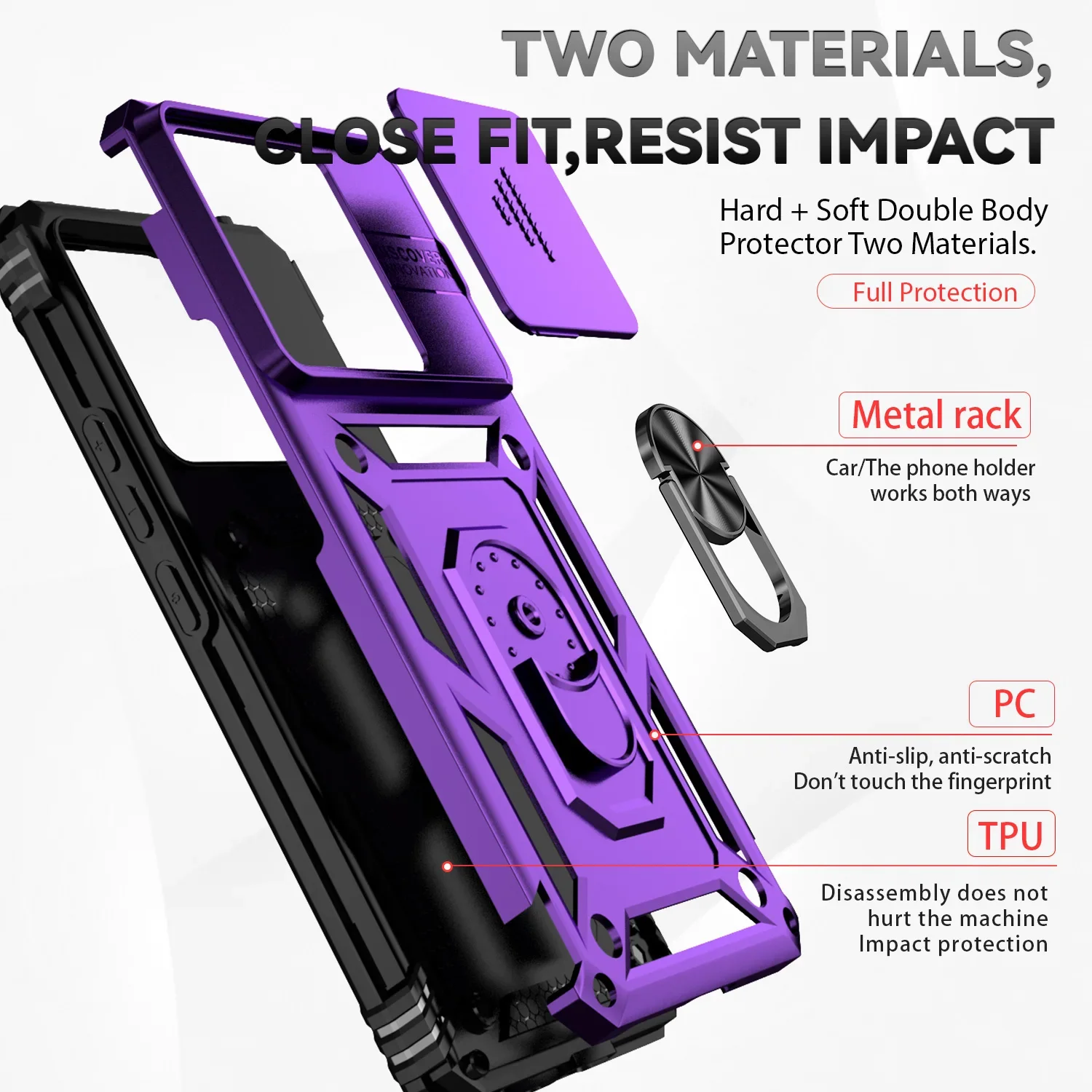 Shockproof Magnetic Case with Slide Camera Lens and Ring Stand Protect Cover