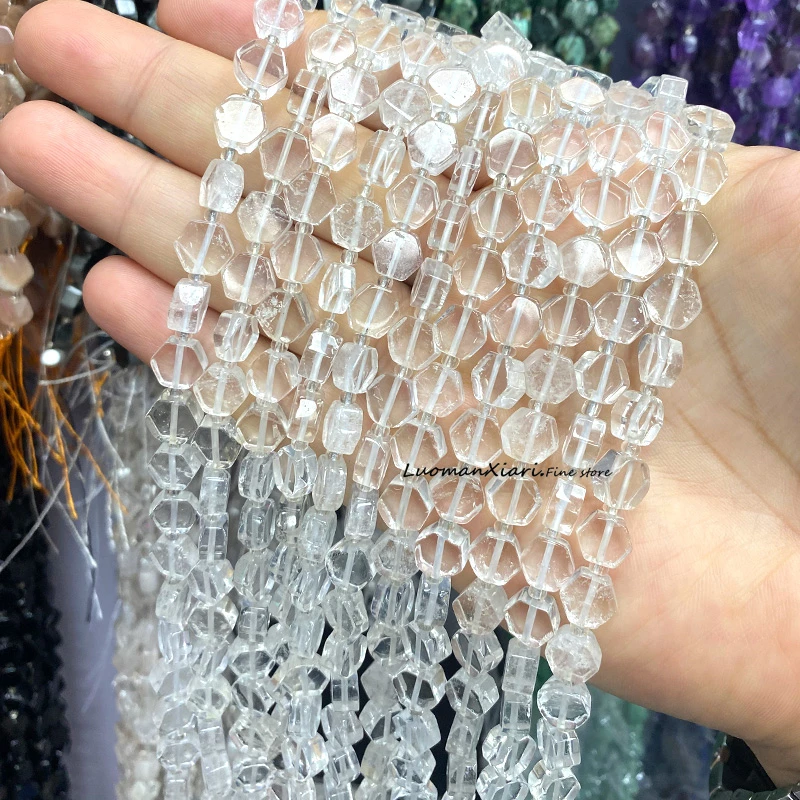 천연석 8-9mm 육각형 젬 라피스 라줄리 루즈 스페이서 비즈 쥬얼리 제작용 DIY 팔찌 참 장식 액세서리 7.5''