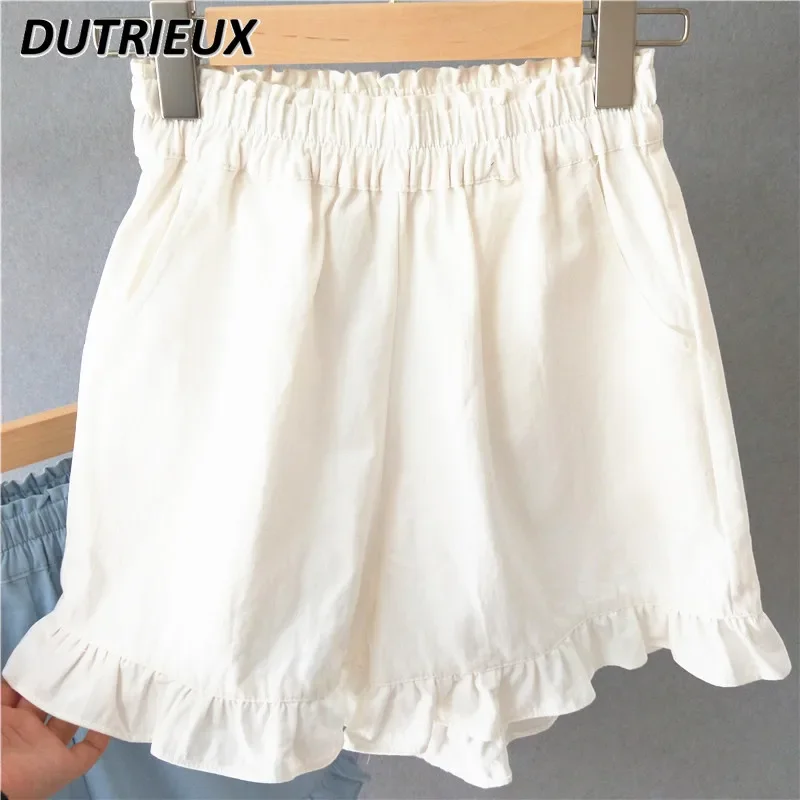 2024 Summer New Cotton Linen Shorts Women Elastic Waist Ruffled Lolita Shorts Loose Slimming Sports Casual Pants for Students