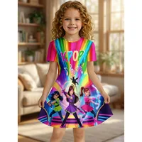 Robe T-shirt imprimée Rainbow K‑POP Anime Warrior Girls pour filles, robe décontractée colorée pour fête cosplay pour enfants 2