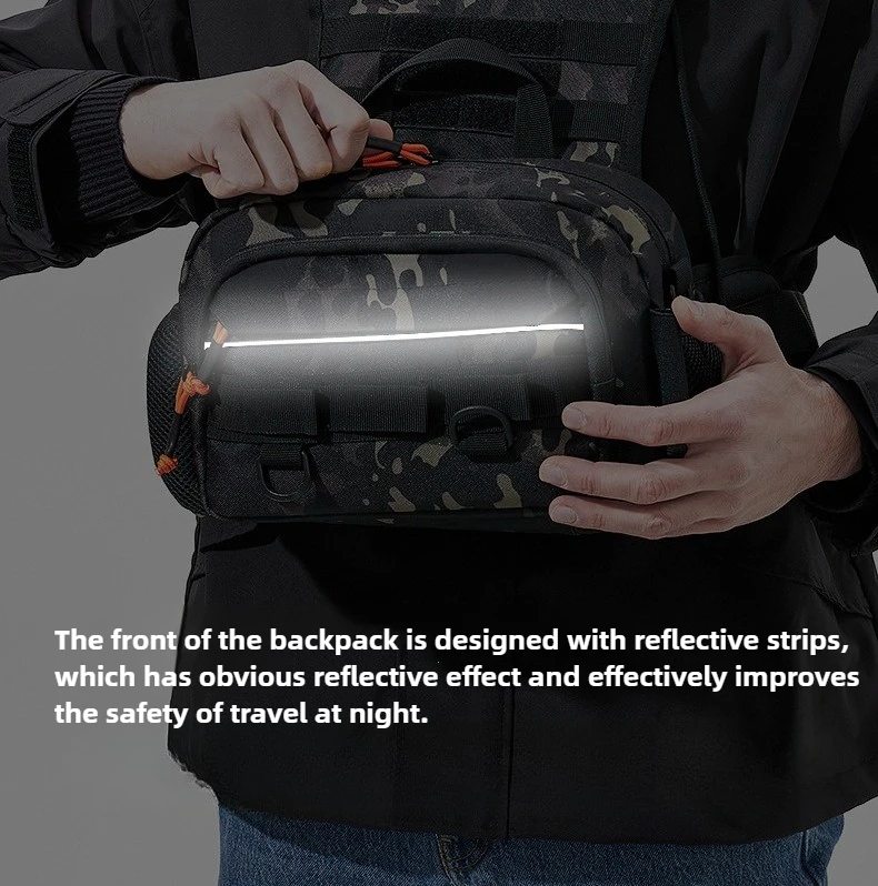 Description Picture 4 of itemMen Tactical Fishing Backpack with Rod Holders Lure Chest Bag Gear Storage Bag Molle Outdoor Hiking Fanny Pack Hunting Rig Pouch