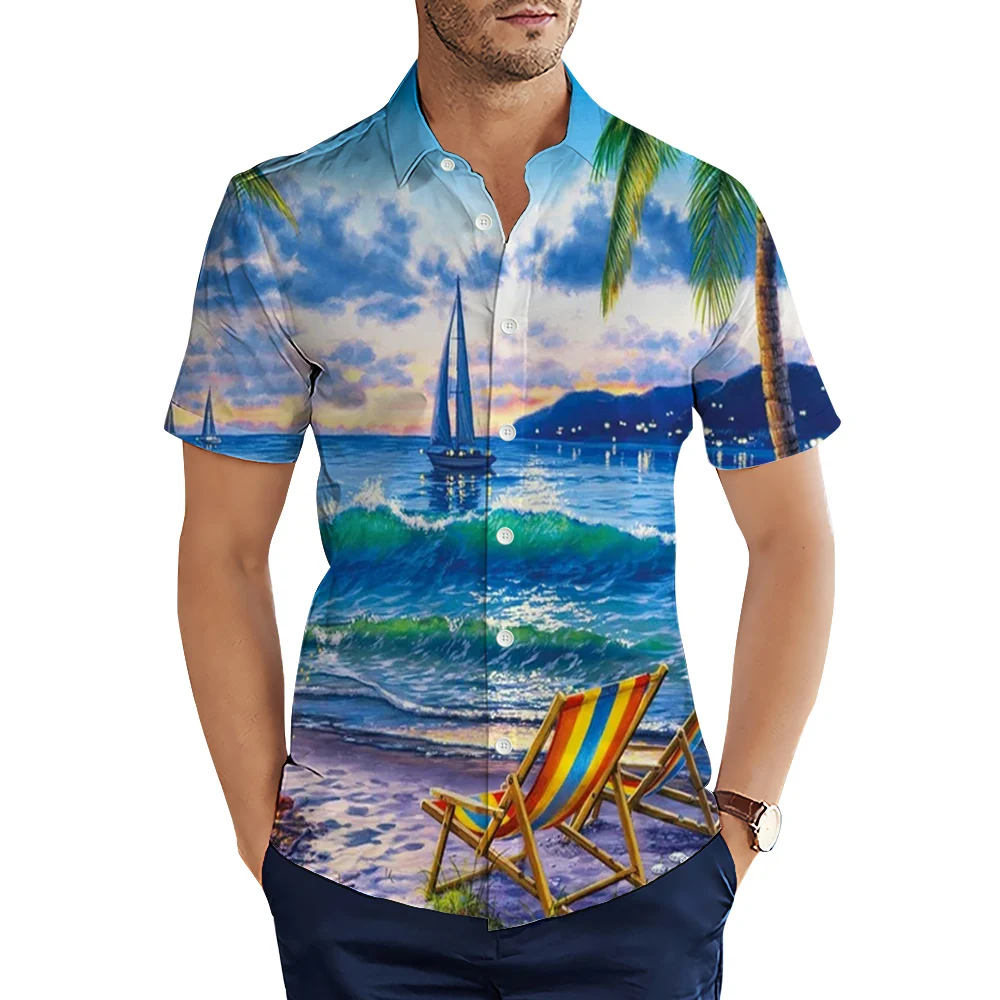 

CLOOCL Fashion Hawaii Shirts Island Sailing Rainbow Lounger 3D Printed Casual Shirts For Men Summer Short Sleeve Tops Camisas