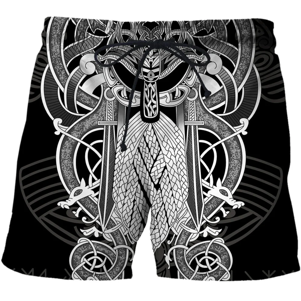 Viking Myth Valhalla Totem 3D Print Beach Shorts Graphic Men's Casual Sport Shorts Summer Surfing Shorts Comfortable Short Pants 6