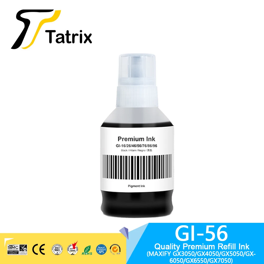 Tatrix GI 56 GI56 GI-56 Premium Color Compatible Refill Ink for Canon MAXIFY GX3050/GX4050/GX5050/GX6050/GX6550/GX7050 Printer dye ink kit ink refill kit dye ink refill inkjet printer ink ink cartridge refill kit ink refill