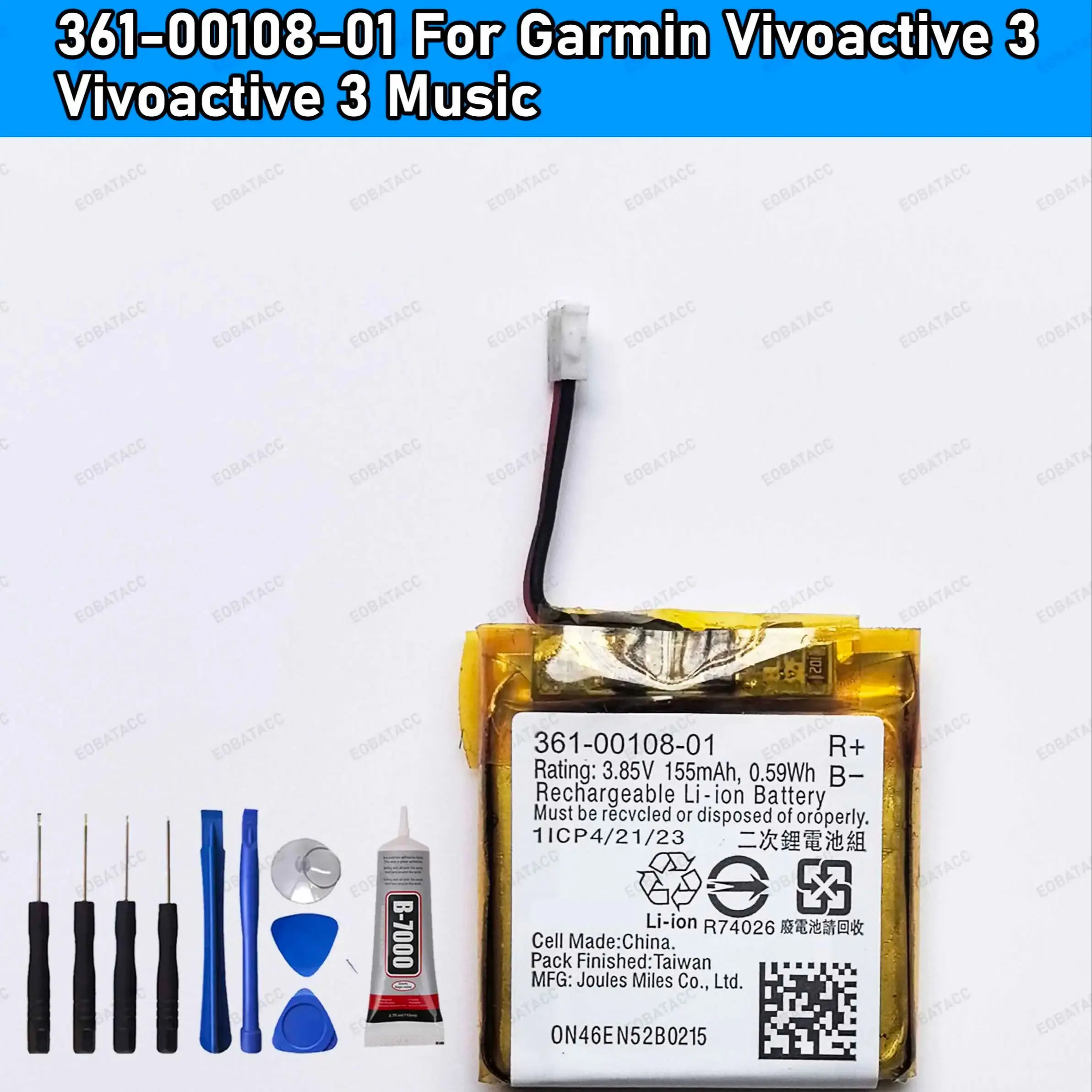 100% סוללת החלפה איכותית חדשה 361-00108-00 361-00108-01 עבור שעון חכם Garmin Vivoactive 3 GPS 200mAh