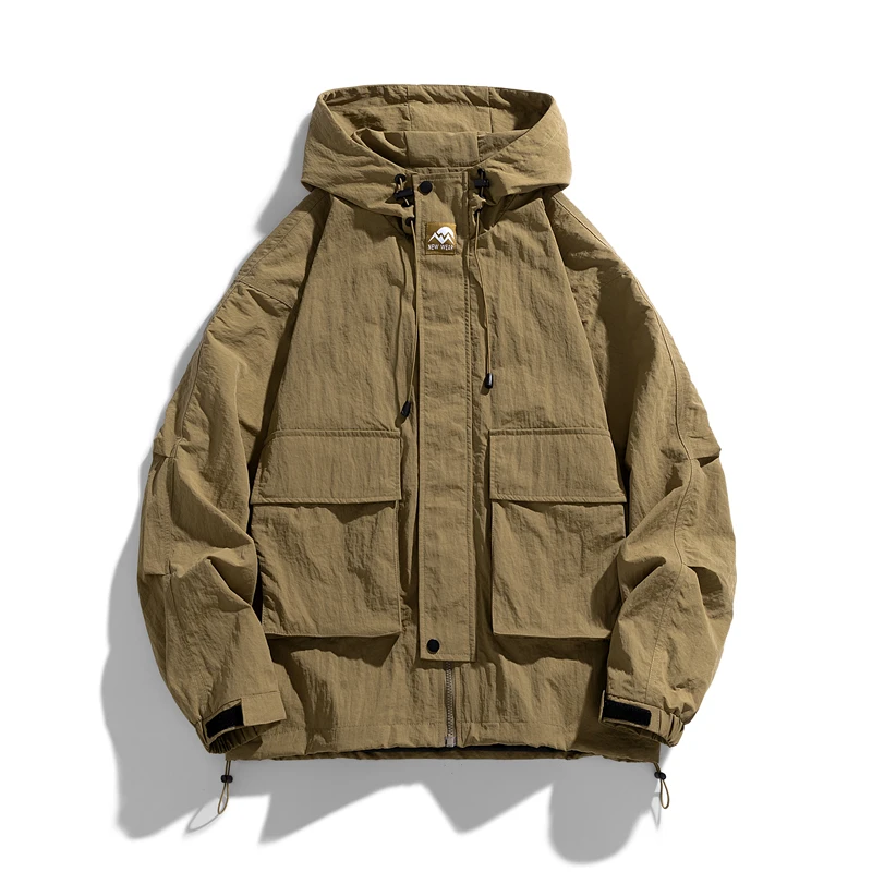 Hooded Technical Jacket Men Spring Autumn Mountain Nylon Cargo Pocket Outdoor Military Jacket Breathable Single Layer Casual Coa