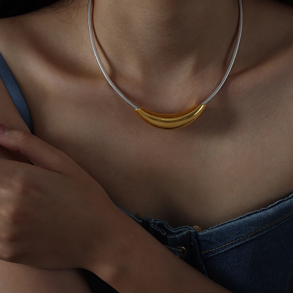 Fashion Stainless Steel Round Necklace Women Gold Plated Choker Punk Accessories Luxury Jewelry Girlfriend Gift