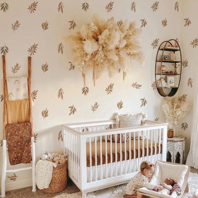 Pegatinas de pared de hojas de tonos tierra bohemios para habitación de  niños, decoración del hogar