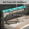 Queen Bed Frame with Storage Headboard & LED Lights, Upholstered Bed Frame Queen Size with Charging Station 5