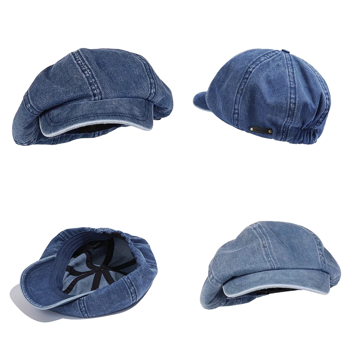 Big Head Circumference Painter's Hat Retro Label Design High Elasticity Elastic Octagonal Hat Trendy Versatile Washed Denim
