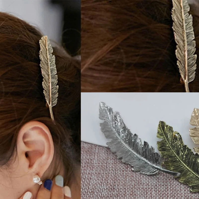 Hyperbole Feather Leaf Hair Clips Metal Large Hairpins Barrettes Hairgrips for Women Girls Ponytail Holder Hair Accessories hyperbole desu 50