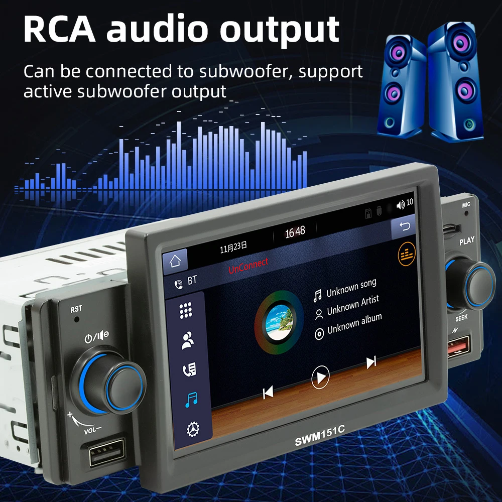 Car Stereo Car Stereo MP5 Player Single Din BT FM Radio Receiver with Carplay Android Auto Support Hands-Free Calling USB Charge
