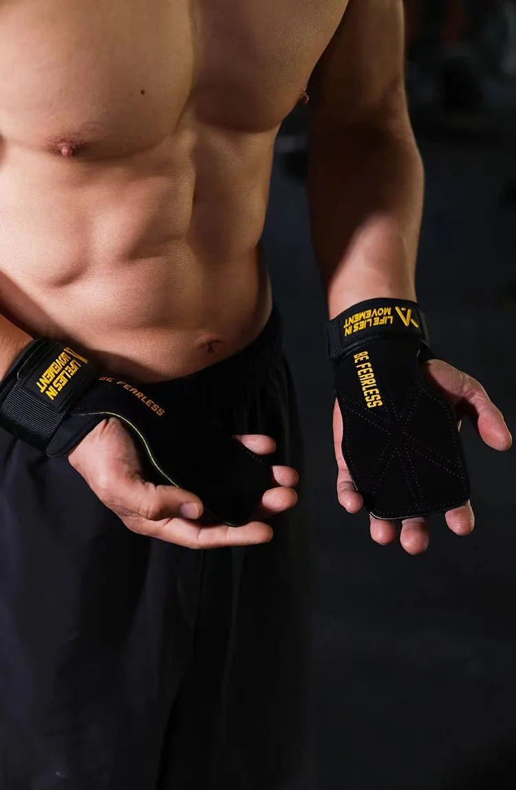 1 Pair Cowhide Gym Gloves Grips Anti-Skid Weight Lifting Grip Pads Deadlifts Workout Fitness Pull ups Bracer Protection