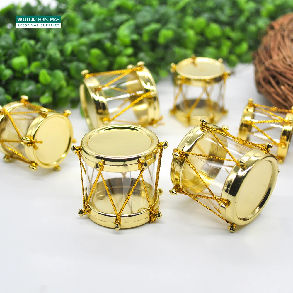 Golden Transparent Small Drum Pendants 6/12pcs for Christmas Tree Hanging Ornaments Wedding Party Noel Gifts Home Decor Navidad