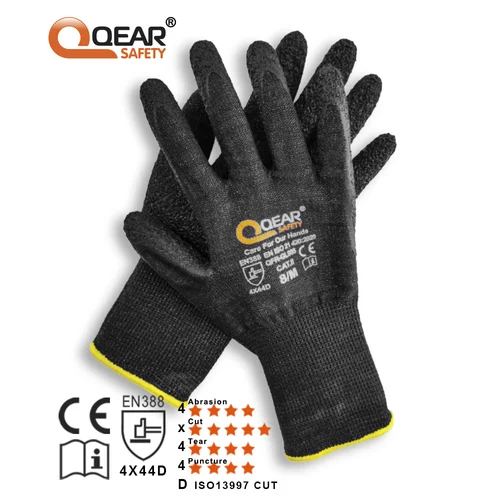 Qearsafety 블랙 HPPE 컷 5 저항 작업 안전 장갑, 라텍스 고무 팜 코팅, 중형 및 중형 작업 처리 보호 5